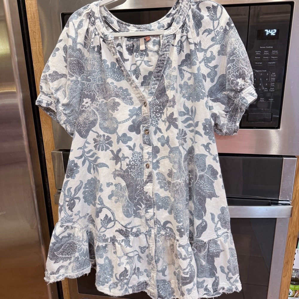 Pilcro by Anthropologie Puff Sleeve Dress/ with Frayed Hems 1X